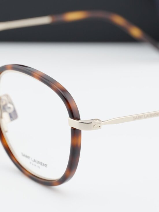 Saint Laurent SL436 OPT 002 Round Eyeglasses 49mm – Havana / Gold main image 10